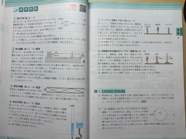 至急お願いします！ 物理の問題に関して質問です。 写真の章末問題の①③⑤を解いてください。ドップラー効果や開口端補正などの問題です。途中式も含めて教えて欲しいです。