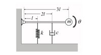 「下図のように、一端が回転自由な状態に支持された棒(長さ:3l、質量は無視)の他端に質量mがとりつけられている。 棒の途中で、壁からlの位置にバネ(バネ定数 k)、壁から2lの位置にダンパ (粘性減衰係数c) がとりつけられている。この系の運動方程式を書き、臨界減衰係数および粘性減衰比を求めよ。」という機会力学の問題をどなたかわかる方ご教授お願いしたいです。