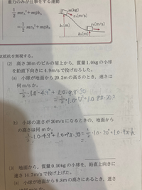 物理基礎のワークで力学的エネルギー保存の法則の所が解けません。式を立てるまではできます。 