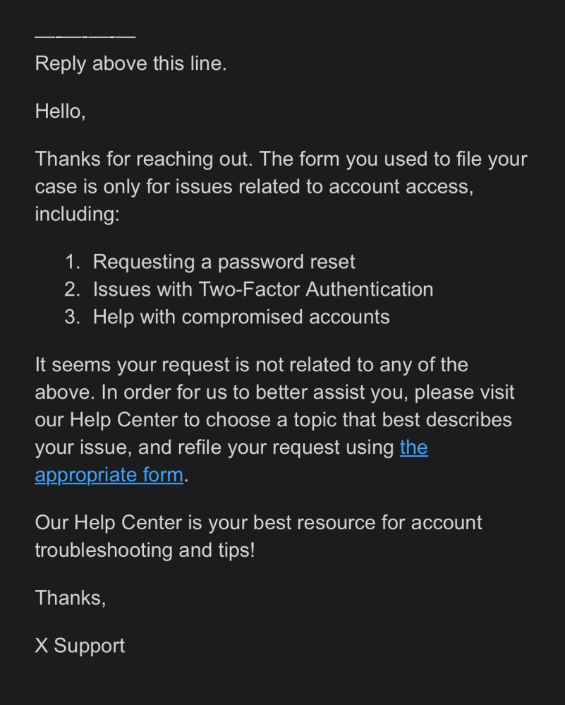Twitter（X）に問い合わせして返信が英語でした。英語弱者