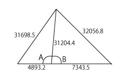 数学です。下記の画像に示した、3角形の角度A、Bを教えてください。