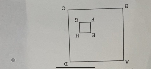 算数~数学~サイエンス 何なりとヒントになることを教えていただきたいです。解答はありません 1辺5cmの正方形ABCＤの内部で1辺1㎝の正方形EFGHを、辺EFを辺ABに平行に保たせながら動かしていく。正方形ABCＤの点Ｄは光源になっており、 それによって正方形EFGHの影がこの正方形ABCＤの辺上にうつることになる。 正方形EFGHの影が辺BC上からはみ出ないように動かしていくとき、正方形EFGHが動くことのできる範囲の面積は何㎠になるか。 どんなアイデアでもお寄せいただきたいです。 肝心の図が逆さにうつりすみません。 ※模範解答はありません。