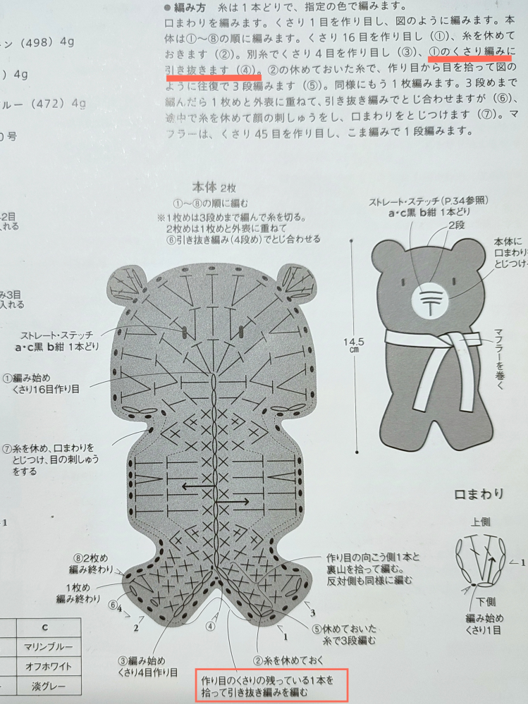 かぎ針編み初心者です 手順３から４にいけません 意味不明なのでどなたか教えてください…