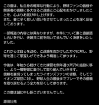 源田「夫婦共に前を向いて歩んでいく決意をいたしました」と報告とのニュースが出ましたが、奥さんは他所を見ていたわけではないので何か不愉快な描き方ではないですか？ 「私は奥さんと子供に誠意を尽くします。許してくれるまで長い年月を要しますが」みたいなスタンスじゃないとダメな気がしますが…どう思われましたか？