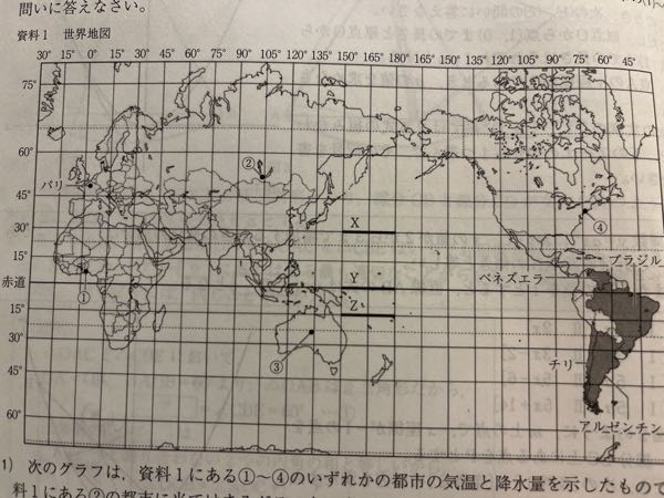 【至急!】 地図上のX,Y,Zで実際の距離が長い順に並び変えなさい。答え…Y→Z→X という問題なんですが 解説に「高緯度になるほど緯線・経線の長さが拡大される」と書いてあるのに何故こんな答えになるんですか?高緯度の順にするとX→Z→Yですよね? 解説お願いします!!