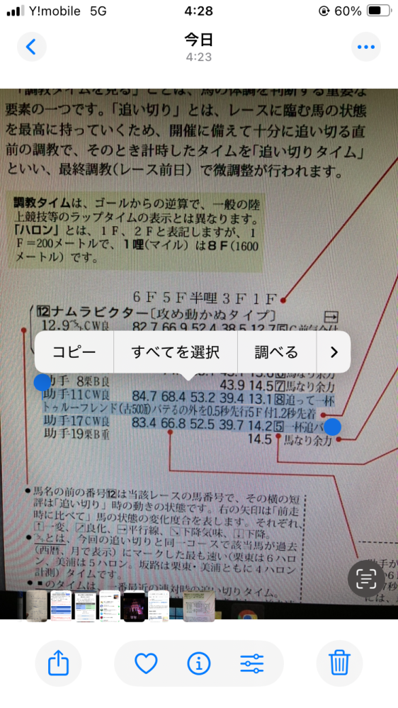 50枚です。 競馬ブックの調教欄の併せ馬について、添付画像の青でマークした箇所について、 1-バテたのはトゥルーフレンドですか？調教を受けてる馬ですか？ 2-外を先行したのトゥルーフレンドですか？調教を受けてる馬ですか？ 3-先着したのはトゥルーフレンドですか？調教を受けてる馬ですか？ 当方競馬初心者のため、上級の方からしたらこんなこと、と思うような質問で恐縮でございますが何卒よろしくお願い申し上げます