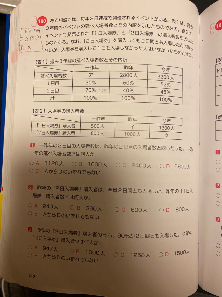 SPIの非言語の問題です。この問題の3番の解答なのですが解説を見てもよく分かりません。どなたか、わかりやすく教えて欲しいです。