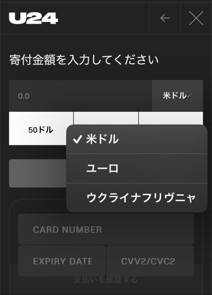 ウクライナへの寄付•支援についての質問です。 UNITED24というサイトからクレジットカードで寄付をしたいと考えています。 為替は米ドルかウクライナの現地通貨であるウクライナフリヴニャを使うべきか迷っています。 ウクライナにとってどちらが良いですか？ 寄付する金額は日本円換算で同じ金額とします。