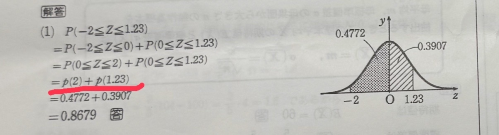 正規分布表の問題です。 P(2)＝0.47725→0.4772 P（1.23）＝0.39065→0.3907 最後の桁が5で同じなのにP(2)では繰り上がってなくてP(1.23)では繰り上がっているのかがうまく理解できません。わかる方教えていただきたいですm(_ _)m