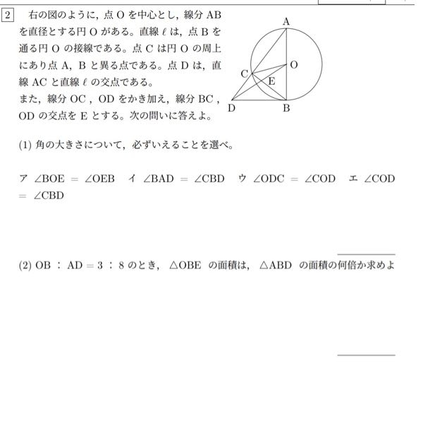 中学数学です この⑵を教えて欲しいです よろしくお願いします