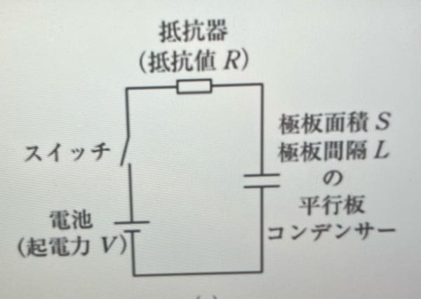 この回路で、コンデンサーにかかる電圧ってVで良いですか？