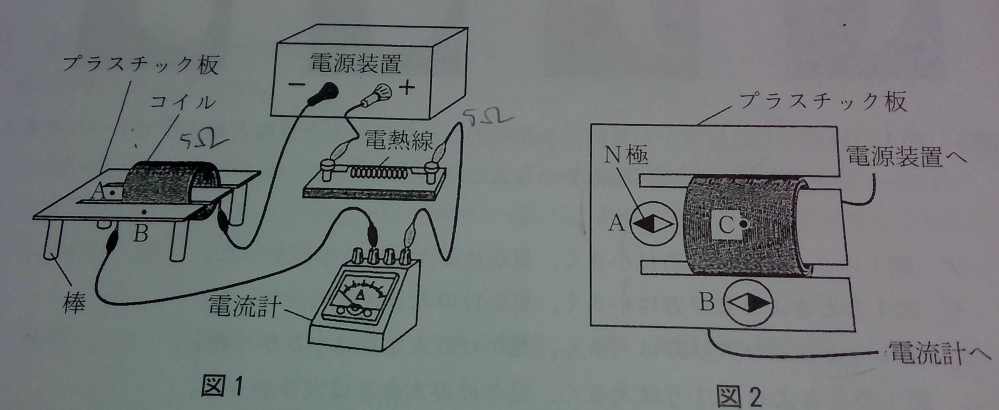 中学理科・磁界について質問です。画像のコイルの近くの点Cの次回の向きはA・Bどちらと同じですか？