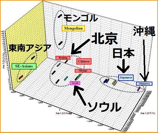 「核ゲノム（ＤＮＡ、ヒトゲノム）」を調べれば、一人ひとりについて「日本人（大和民族）」なのか「中国人（漢民族）」なのか「韓国人」なのか、すべてわかってしまうのですか？ . ↓日本人3,554人分の全ゲノムリファレンスパネルを作成（東北大学 2017年7月18日） https://www.tohoku.ac.jp/japanese/newimg/pressimg/tohokuuniv-press20170718_05web.pdf ↑日本列島内の地域集団の微細な違いは確認されるものの、他のアジア集団のゲノム情報とは、大きく、かつ明確に異なる日本列島出身者としてのまとまりが検出されました。 Nature：「ネイチャー」は、1869年11月4日、イギリスで天文学者ノーマン・ロッキャーによって創刊された総合学術雑誌。世界で最も権威のある学術雑誌の一つ。 ↓「要素分析」の結果（「Nature」より）、中国人、韓国人と、日本列島集団とは、明確に異なっていることがわかる。 ↓Abstract https://www.nature.com/articles/jhg201579 ↓図(Figure1) https://www.nature.com/articles/jhg201579/figures/1 リンク：邪馬台国、卑弥呼、渡来、神武、神功、ルーツ、起源、縄文、弥生、古墳 ↓名古屋大学大学院医学系研究科・医学部医学科 https://www.med.nagoya-u.ac.jp/medical_J/laboratory/basic-med/social-science/legal-med/ ↑↓ゲノムワイドなSTRマーカーからみた東アジアのヒト集団の遺伝的関係