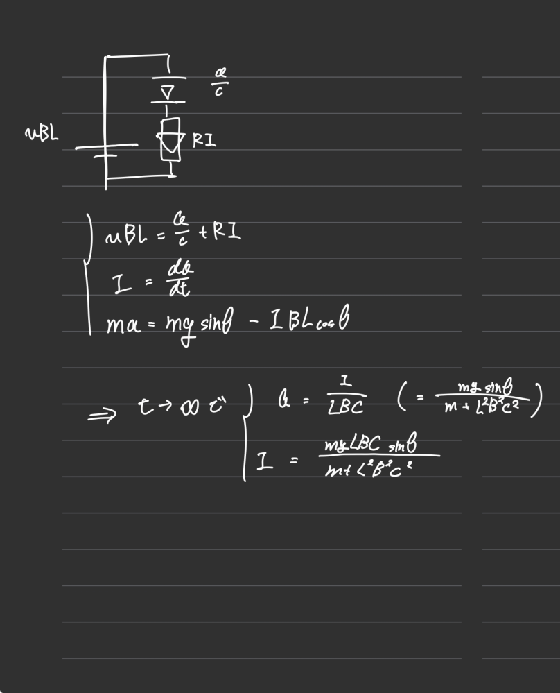 大学受験の物理、数学です。 画像の微分方程式を直接解くことはできますか。もしできるなら途中式を教えてください。 初期条件はa、v、I、Q全て0です。 できれば微分方程式の種類(型？)の名前も教えてください。