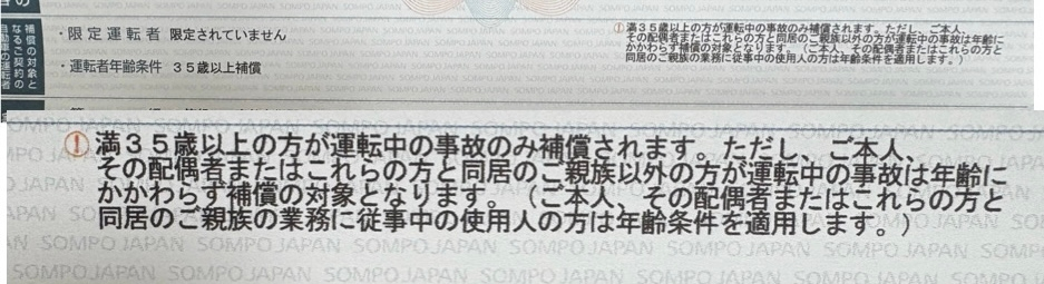 車の保険の適用について、同居の子供が免許を取ったので子供を入れる様にお願いしたつもりですが35歳以上で証書がきました、 これって同居の子供適用になってますか？