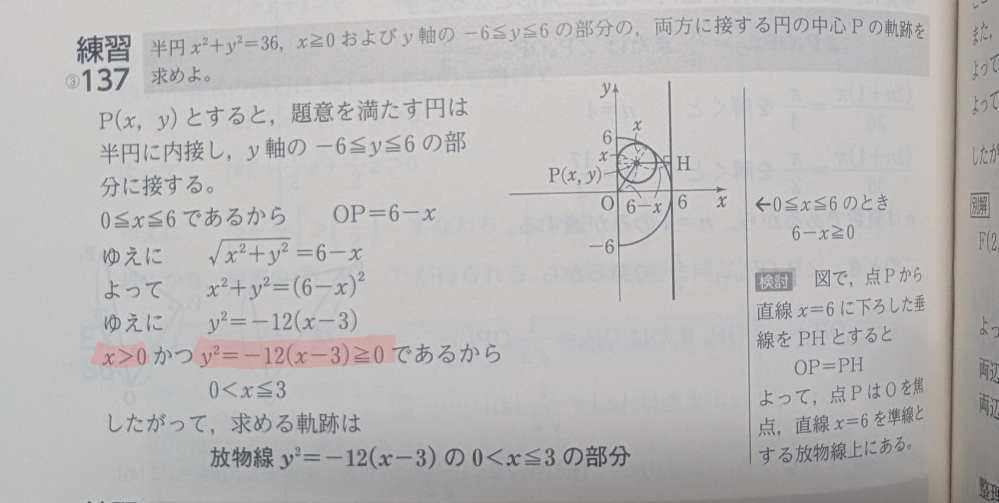 この問題の赤線の引いてあるとこがなぜこの条件が必要であり十分であるのか教えてください。感覚的には０より大きく３以下なのは分かるんですけど急にこの式が出てきた理由が分からなくて…なぜなんですか？