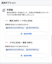 受託手荷物について質問です。
これはもう受託手荷物を追加しなくても大丈夫なのでしょうか?元々これは入っている感じですか? 