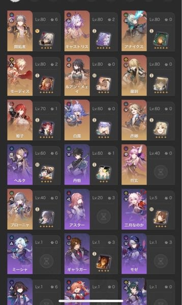 崩壊スターレイル 画像のキャラが所持キャラ(星四は写りきれてないけど全員いる)なのですが、高難易度用に2パーティ組んで頂たいです。 よろしくお願いします。 スタレ