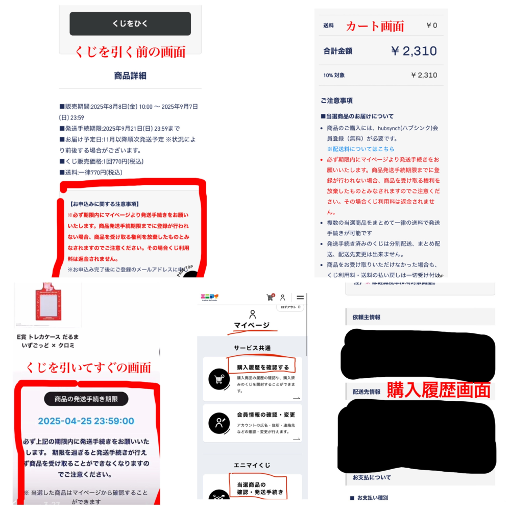 chii＊購入後発送まで14日かかります様 確認用 オンラインエニマイくじについて質問です。先日、オンラインエニマ