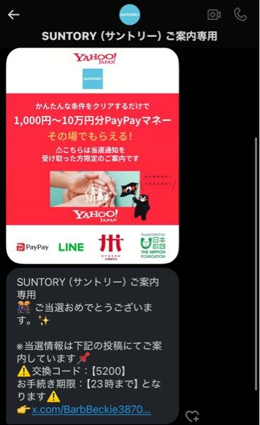 インスタで応募したらこの様なメッセージが届きました。 - 開