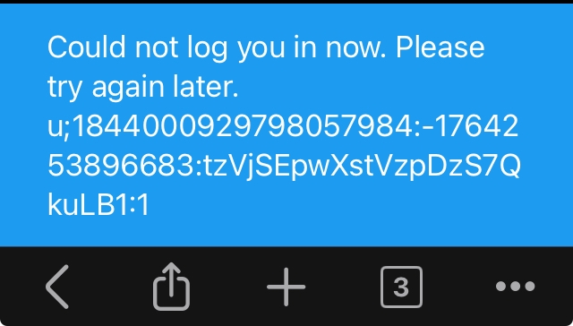 X(旧:ツイッター)のログインエラー

ログインしようとするとこの青いエラーコードが表示されます。
ChatGPTに聞いたところ、開発側の内部エラー らしいのですが、よくわかりません。 別のブラウザでも同じことが起きます。
こういう時、どうすれば良いでしょうか？