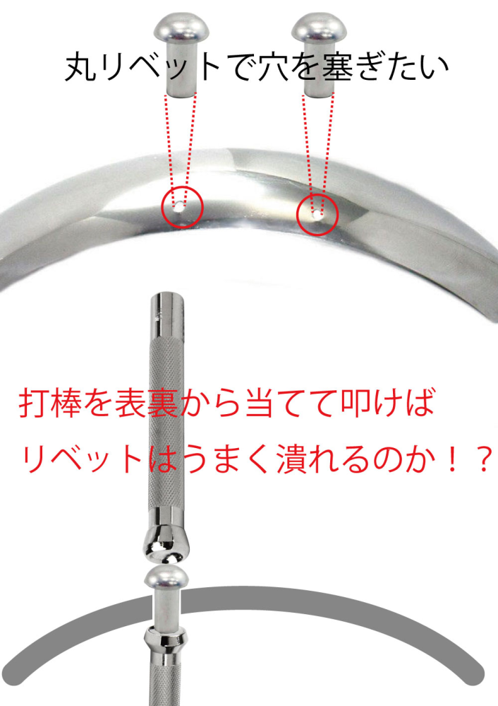 無塗装アルミフェンダーの使わない穴をリベットで埋めたいと考えている 