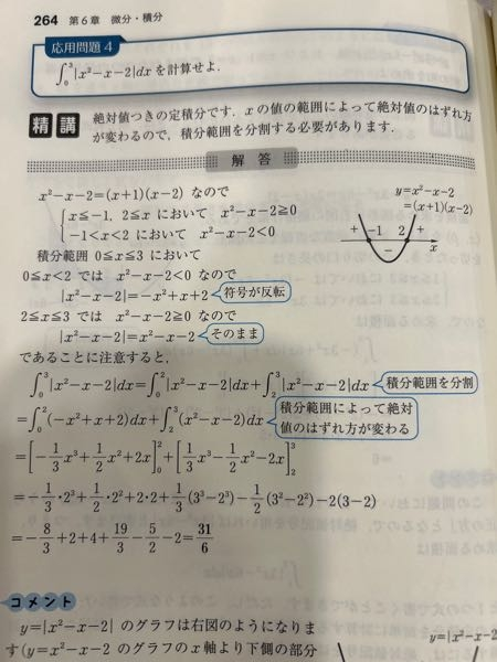 数学についてです。積分で面積を求める問題ですが、なぜ積分範囲がxが0から3の範囲になるのかが分かりません。教えていただきたいです。