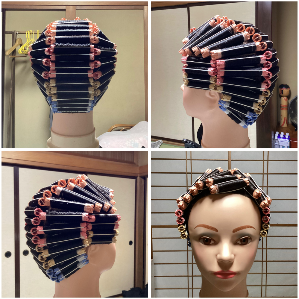 美容師国家試験について質問です。先日本番に巻いた作品です。ゴム