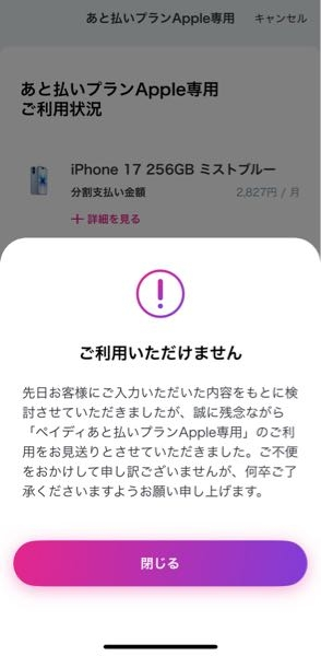 ペイディAppleで商品を購入しようとしたんですが、購入確定画面に移動