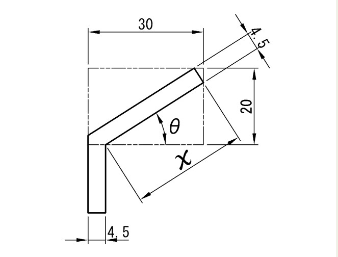 【第二弾】添付図の条件で、Ｘ、またはθの求め方を教えてください。 昨日も似た質問をしております。 回答をくださった方、大変ありがとうございました。 申し訳ございません、引き続きよろしくお願いします。