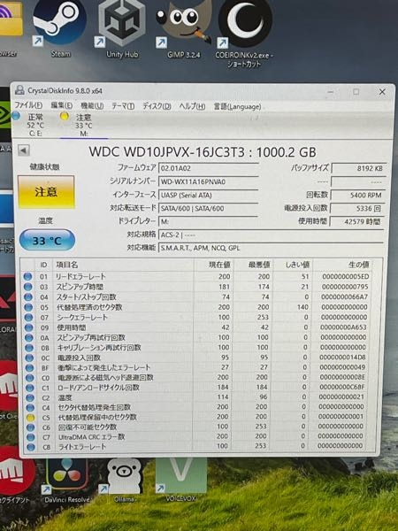 外付けhddで状態確認したのですがこれは危険信号ですか？ - Yahoo!知恵袋