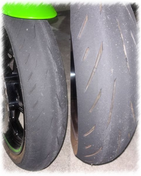 バイクのタイヤの消耗についてです。同じタイミングで交換したタイ