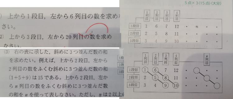 中一数学この表のどこが規則的なのかそれとこの問題の解説をお願い