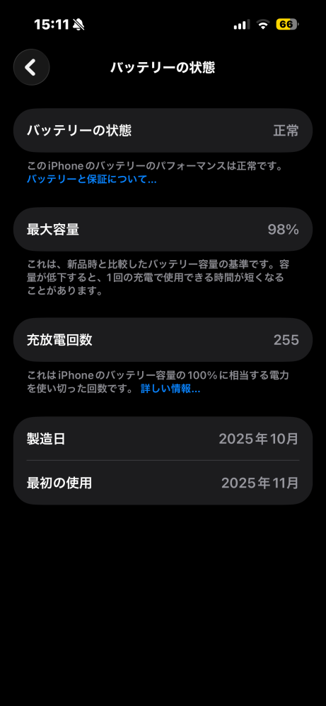 今のiPhoneのバッテリー最大容量が96%なんですが、1年間使って96%っ