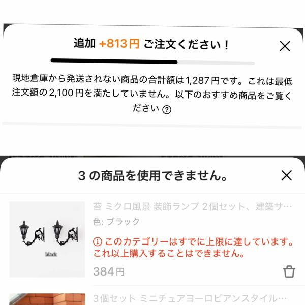 temuで買い物しようとしたら同じカテゴリーが購入できません。また 