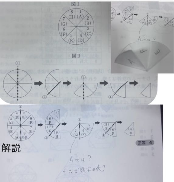 問題】図1のように、表側に1~8の数字が、裏側にA~Hのアルファベット