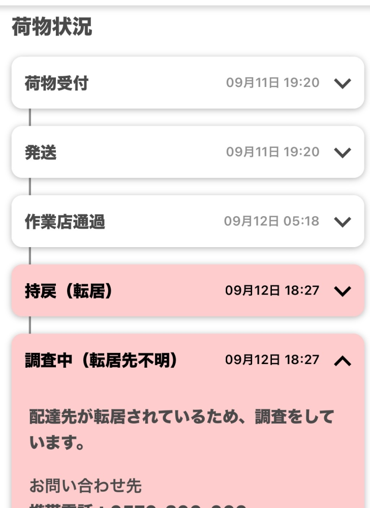 荷物を注文して、配送状況を確認したらこの画面になっていました