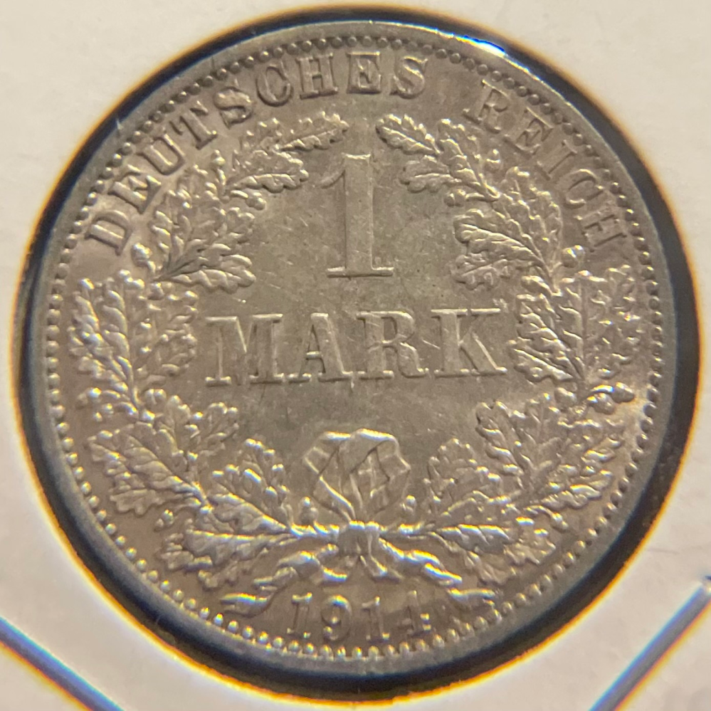 ドイツ帝国 1914年 1マルク銀貨 PCGS鑑定済 この銀貨PCGSに出したら何点つきますかね？1914A1ドイツマルク銀貨