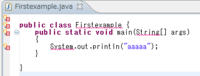 Javaが分かりません。このコードの間違いを教えてください。 Eclipseを使ってJavaを勉強しようと「はじめてみようプログラミング Java①」を購入し、書いてある通りにコードを打ちましたが、エラーが出ます。

public class Firstexample {
public static void main(String[] args)
{
System.out.pri...