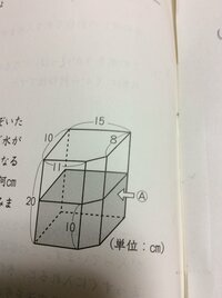 中学受験算数の問題を教えてください。
どうしても解法がわかりません。

図のような直方体から三角柱を取り除いた形の密閉された容器に、水が10センチの深さま入っています。 この容器をAの面が底になるように倒すと、最も深い部分の水の深さは何センチになりますか。

よろしくお願いいたします。
