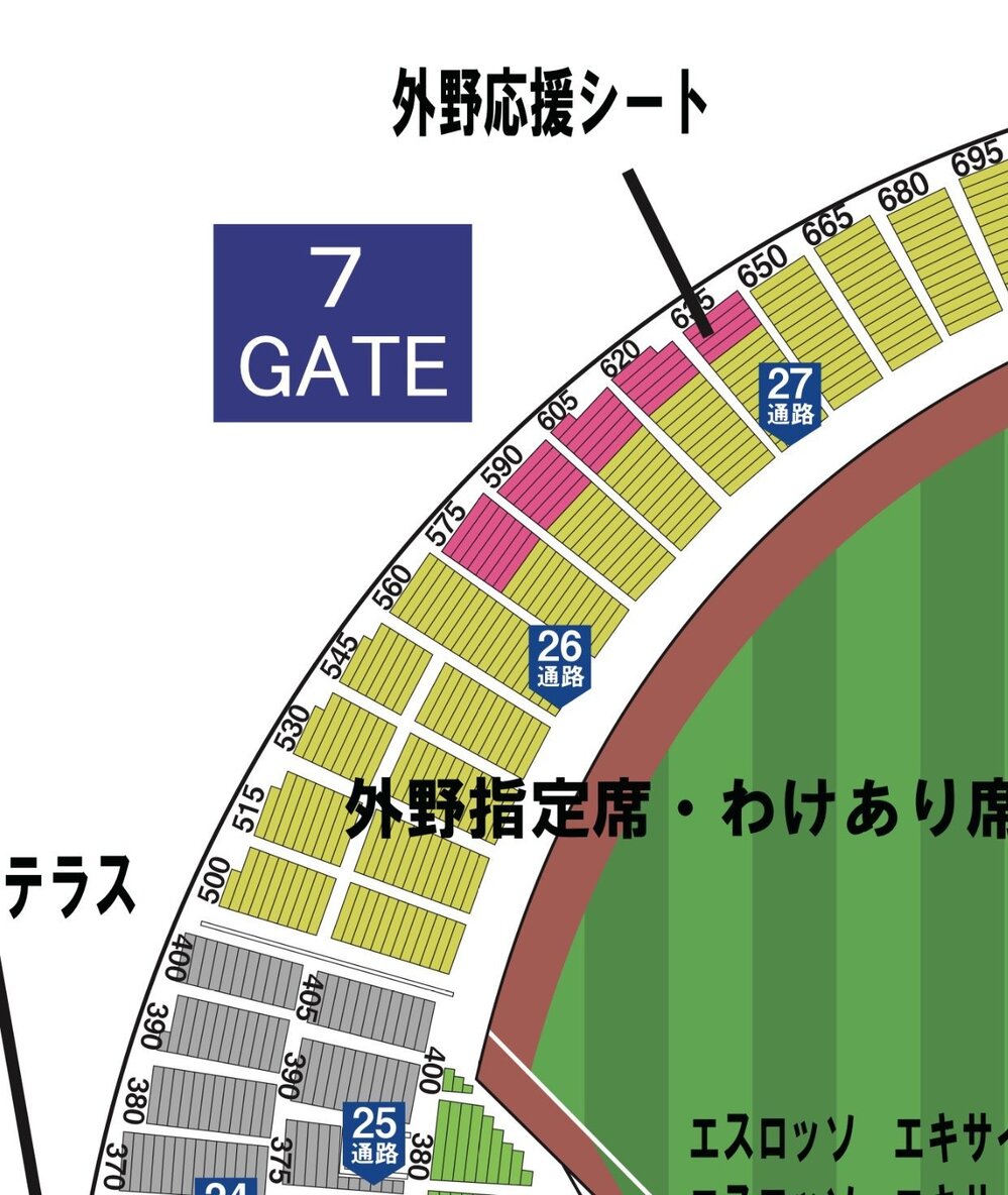 横浜スタジアムの座席表のみかたがわからないのですが、560番と561番はと... - Yahoo!知恵袋