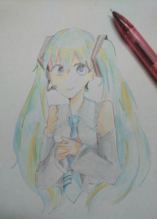 この絵って下手ですか 初音ミクを色鉛筆を使って描きましたネット上に投 Yahoo 知恵袋