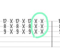 ギター初心者です Tab譜のバツ印 みたいなのって どう弾けば良い Yahoo 知恵袋