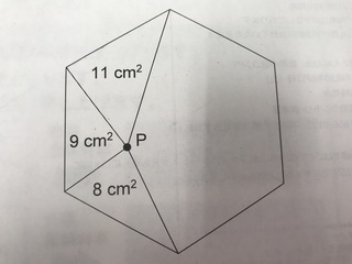 小学生の面積の問題です 正六角形の内部に点ｐをとり 各頂点を結ぶ Yahoo 知恵袋