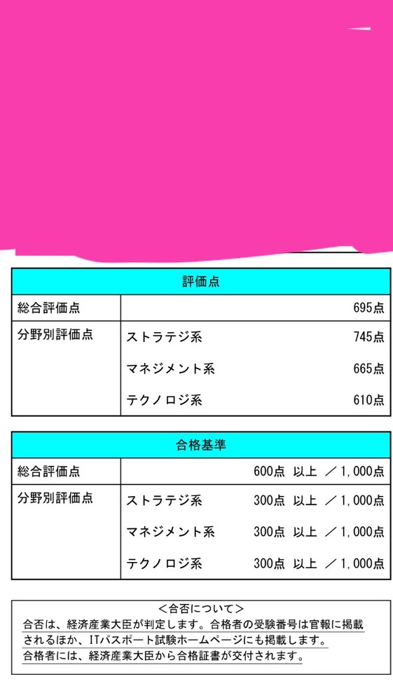 ITパスポートを受けてきました。点数がこのような感じだったのですが