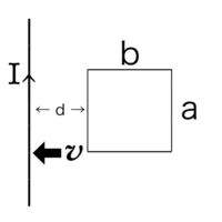 図のような長方形のコイルを一定速度vで直線電流に垂直の向きに近づ Yahoo 知恵袋
