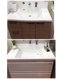 どちらの洗面台の形が使いやすいと思いますか 奥行きは 画像の上の洗面台が60cm 教えて 住まいの先生 Yahoo 不動産