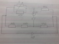 物理の問題を教えてください。

図の回路において、スイッチSを閉じて可変抵抗Rを調整し、検流計Gを流れる電流をゼロにした。このとき可変抵抗Rの値[Ω]を求めよ。

どういうときに検流計Gは ゼロになるのですか？
Gの上の抵抗の和と下の抵抗の和が等しいときですか？
高校で物理基礎までしかとっていないので、常識と思われるような基本的なことでも教えてくださったら幸いです。
よろしくお...