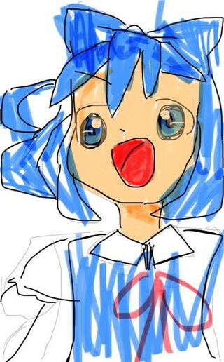 誰かこのゴミ絵の評価してください 胸の赤いリボンと蒼い髪が Yahoo 知恵袋