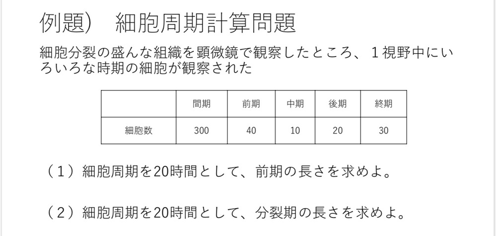 生物基礎ですこの細胞周期の計算問題を教えてください 細胞周期の計算方 Yahoo 知恵袋